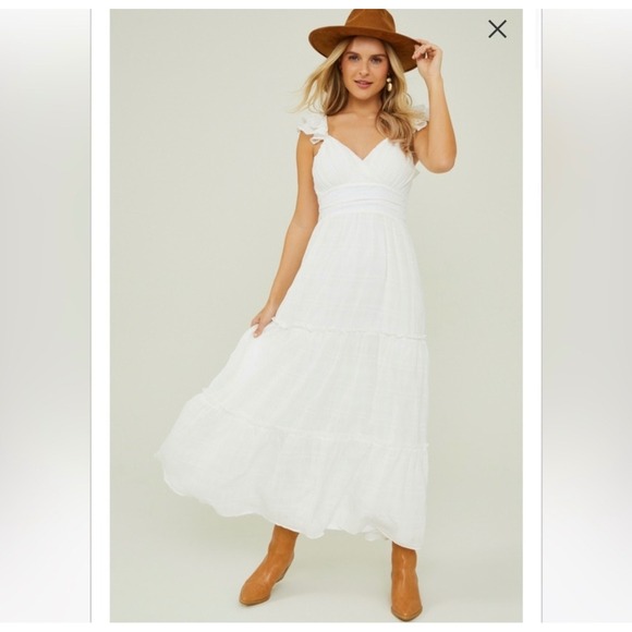 Altar'd State Dresses & Skirts - Altar'd State Ruffle Tiered Maxi Dress Women XS White Bridal Coastal cowgirl